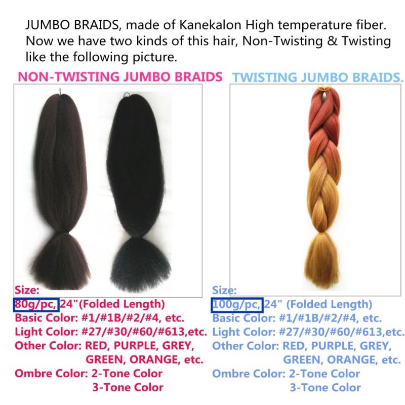 100% Kanekalon Jumbo Braid in Multi Colors