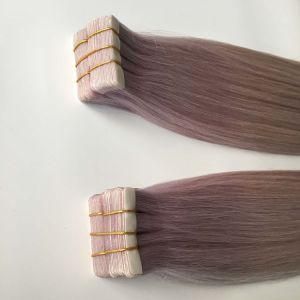Grey# Silky Straight Tape Skin Weft Virgin Remy Human Hair Extensions