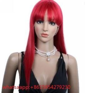 Human Hair Red Color Straight Hair Wig with Bangs