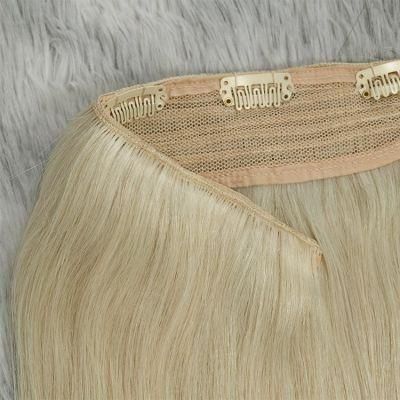 Wholesale Double Drawn Remy Virgin Human Hair Straight Halo Extension with Clip #60A