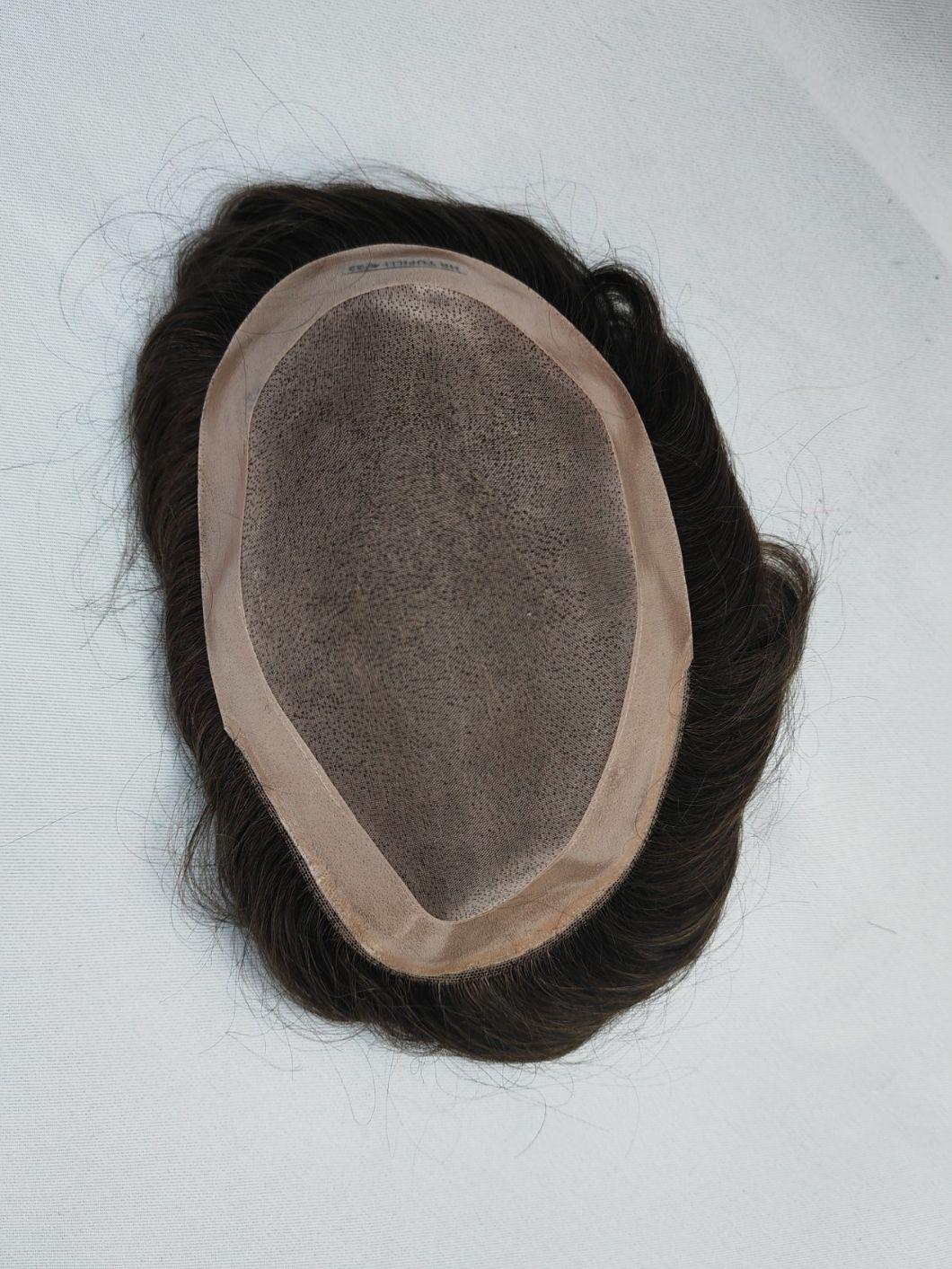 2022 Best Hand Knotted Natural Fine Mono Base Human Hair Toupee Made of Remy Human Hair