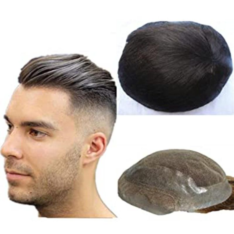 Kbeth Silk Bas Men Toupee Human Hair Toupees Repalce System Patch 6X6 150% Density Afro Kinky Mens Toupee Salt and Pepper