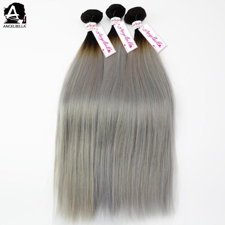 Angelbella High Quality Guaranted 1b# Grey Color Hair 100% Raw Mink Brazilian Virgin Human Hair Weaving