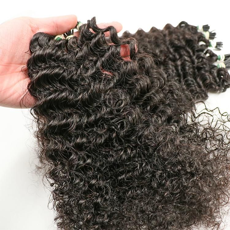 Kaki Hair Custom Indian Cuticle Aligned I Tip 3c Curly Hair Extension Keratin Remy Human Hair