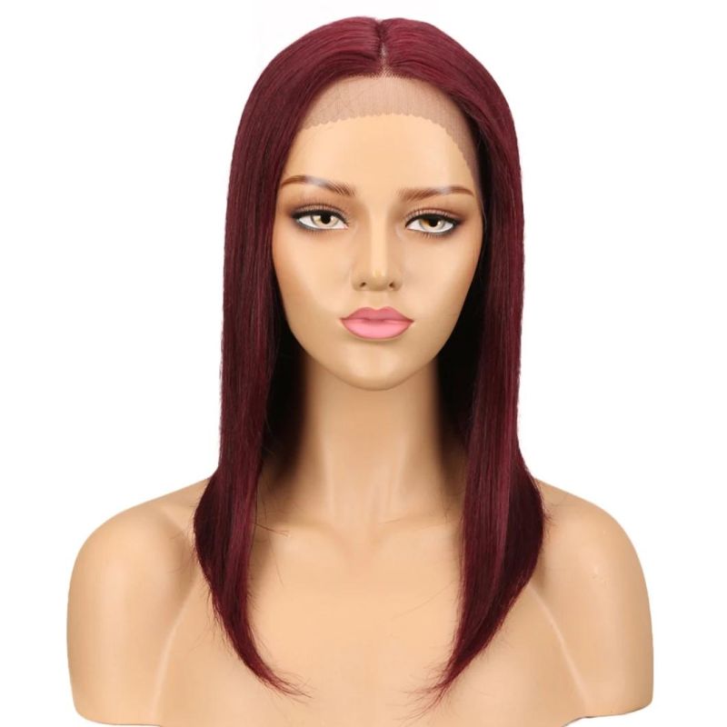 Short Bob Lace Front Human Hair Wigs with Baby Hair Pre Plucked Remy Hair Wigs Dark Red 99j