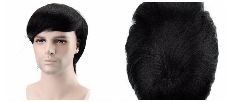 Black Color PU Base Natural Men Wig Human Hair
