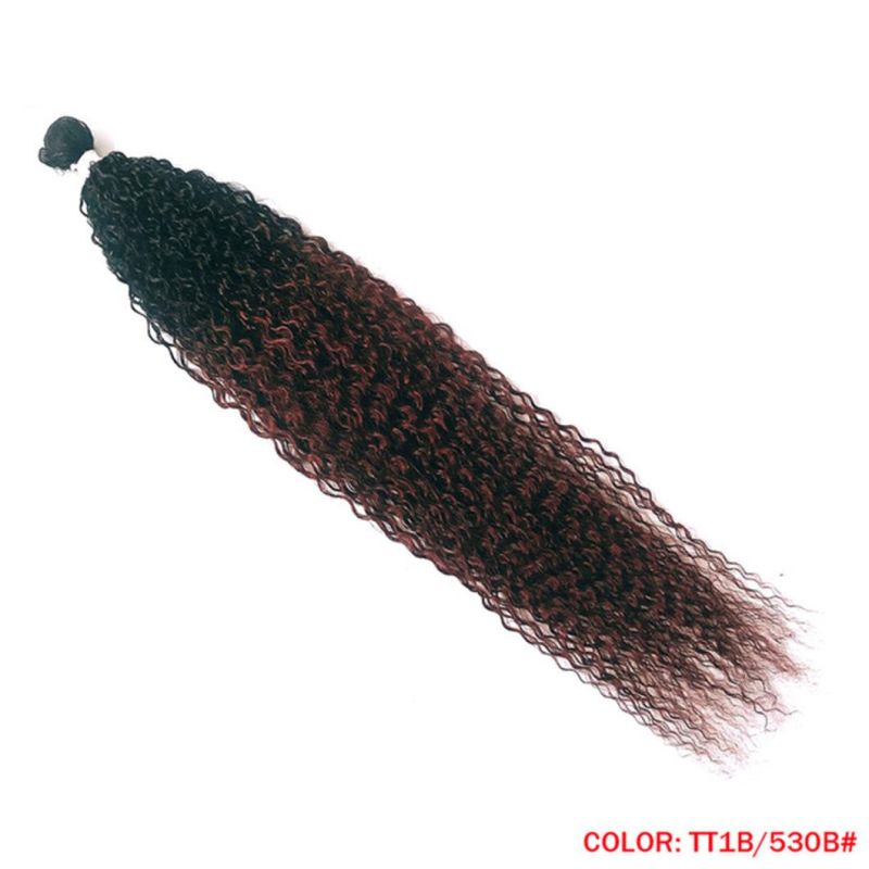 Kinky Curly Ponytail Hair Bundles Soft Long Brazilian Human Hair Weave Ombre Brown Blonde Hair Extensions 32 Inches