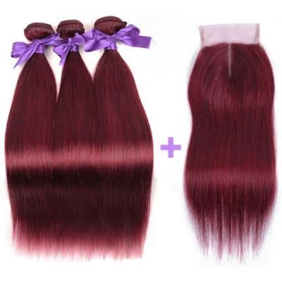 Bold Red 99j Burgundy Brazilian Straight Hair 3 Bundles with Closure Human Hair Weave with Closure Remy Hair Notangle