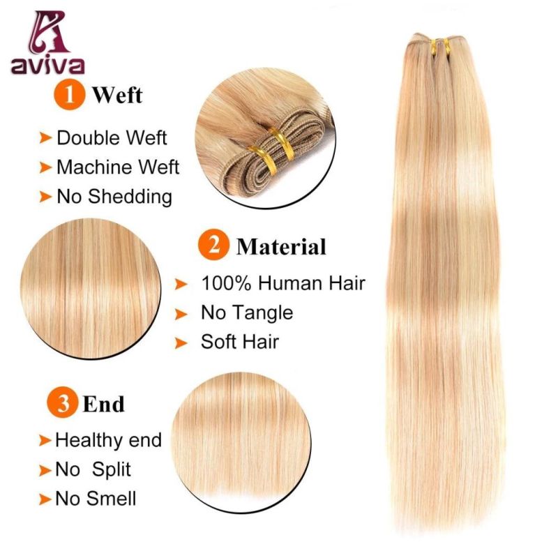 Piano Color P27/613 Straight Virgin Hair Extensions Unprocessed Human Hair Extension Double Weft 22inch Brazilian