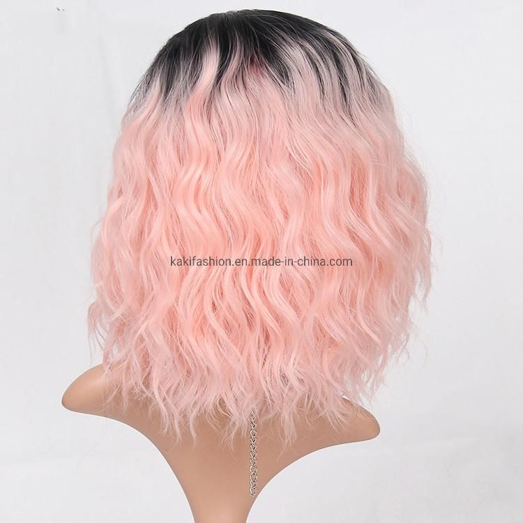 Kakiifashion Hair Wholesale Cosplay Vendor Cheap Curly Water Wave Ombre Pink Short Bob for Black Women Synthetic Hair Wigs