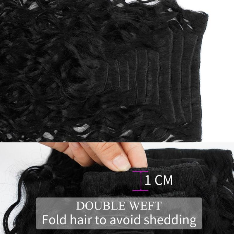 Hot Sale Water Wave Clip in Hair Extensions Machine Made Remy Brazilian Human Hair Head Set Clip in Black 20 Inches for Black Women