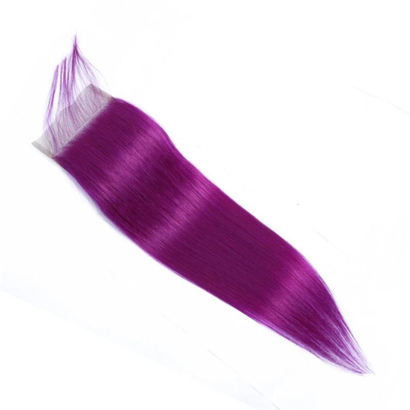 Peruvian Straight Hair Purple Bundles with Closure Colored Human Hair 4*4 Lace Closure with Bundles Remy Hair Extensions