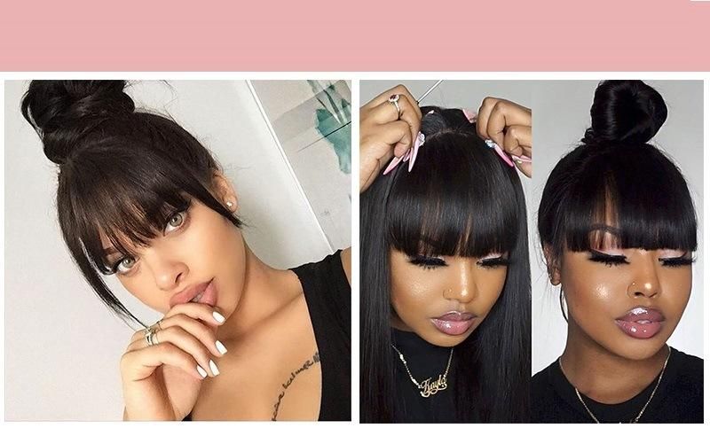 8inch Brazilian Straight Human Hair Bob Wigs with Bangs Non Lace Full Machine Made Human Hair Cheap Remy Wigs for Black Women