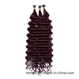 Evermagic 99j Remy Human Hair Extension 99j# Color Deep Wave Hair 100g/PC I-Tip Human Hair Extension 1.0g/Strand