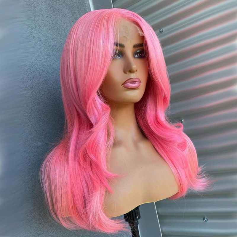 Pink Wig Body Wave Colored Brazilian Human Hair Wigs for Black Women HD Transparent Lace Part Wig 24 Inches