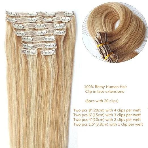 Clip in Human Hair Extension 7PCS 100gram 100% Virgin Hair Extension (AV-CH100-20-27/613)
