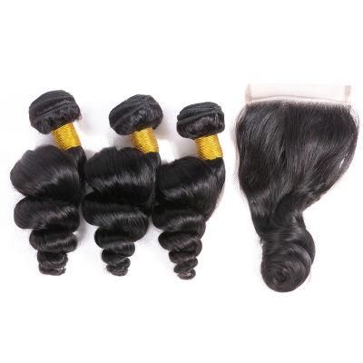 Loose Wave Bundles with Closure Unprocessed Brazilian Weave Hair Human Bundles