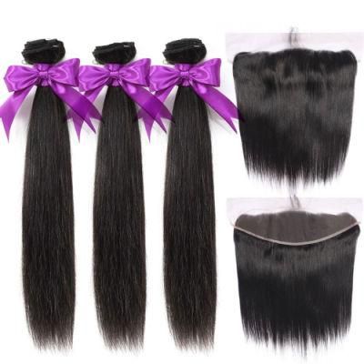 Brazilian Straight Hair Bundles with Frontal 3 Bundles Human Hair Weave Bundles with Frontal Hair Extensions