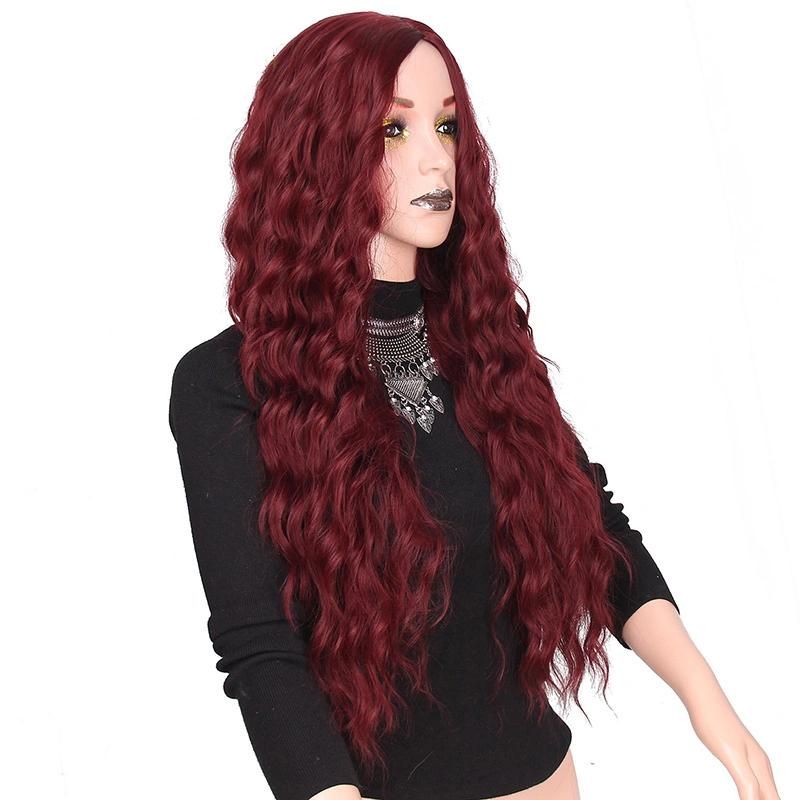 Deep Curly Ombre Red Color Long Hair Synthetic Wigs for Black Women Heat Resistant Fiber Wigs
