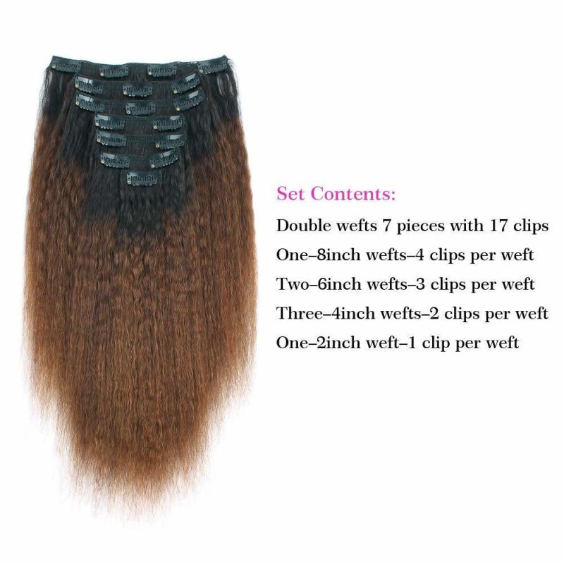 Kbeth Brown Color Human Hair Extension for Black Women Clip Ins 2021 Fashion Sexy Kinky Straight 26 Inch Double Weft 100% Remy Human Hair Extensions Clip in