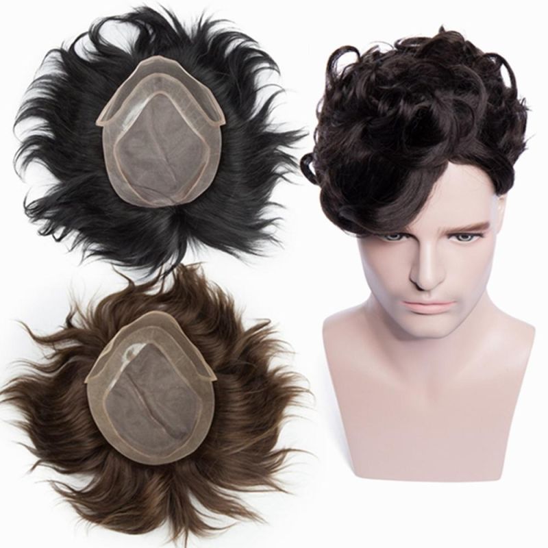 Custom Made French Lace Front with PU Back and Side Base Toupee, 2021 Fashion Good Quality 100% Indian Remy Hair Ombre Brown Wig for Bald Men