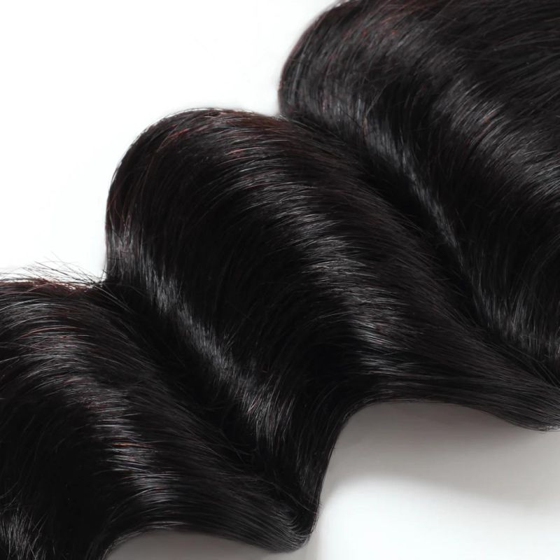 7A Virgin 4*4 Non-Remy Lace Frontal Closure Loose Deep Wavy Free Part Hair Weave #Black