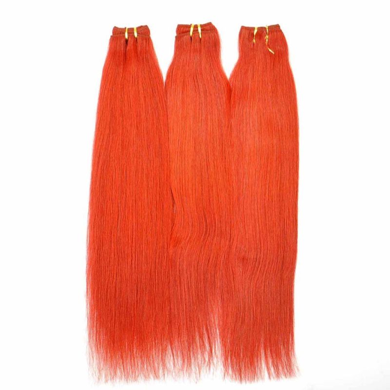 Red Color Silk Straight Human Hair Weft