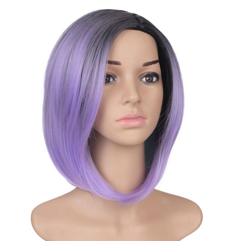 Middle Part Short Ombre Black Dark Blonde Color Bob Wig with Lace Front Brazilian Human Hair Wigs for Women 12 Inches