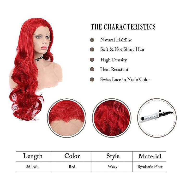 Hot Red Lace Front Wigs for Women Long Wavy Synthetic Hair Cosplay Wigs Heat Resistant Realistic Natural Hairline