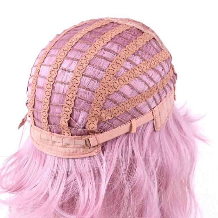 Wholesale Synthetic Fiber Ombre Pink Short Bob Wig with Bangs