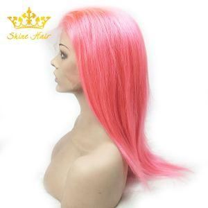 100% Remy Virgin Human Full Lace Wig with Pink Color for Straight