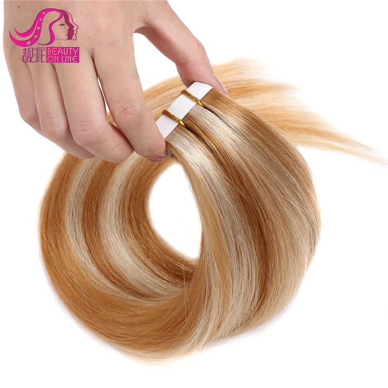 Tape in Human Hair Extension, Natural Double Drawn Tape Hair Extension 16"-24" 20PCS/Lot Brazilian PU Hair, Remy Skin Weft Hair