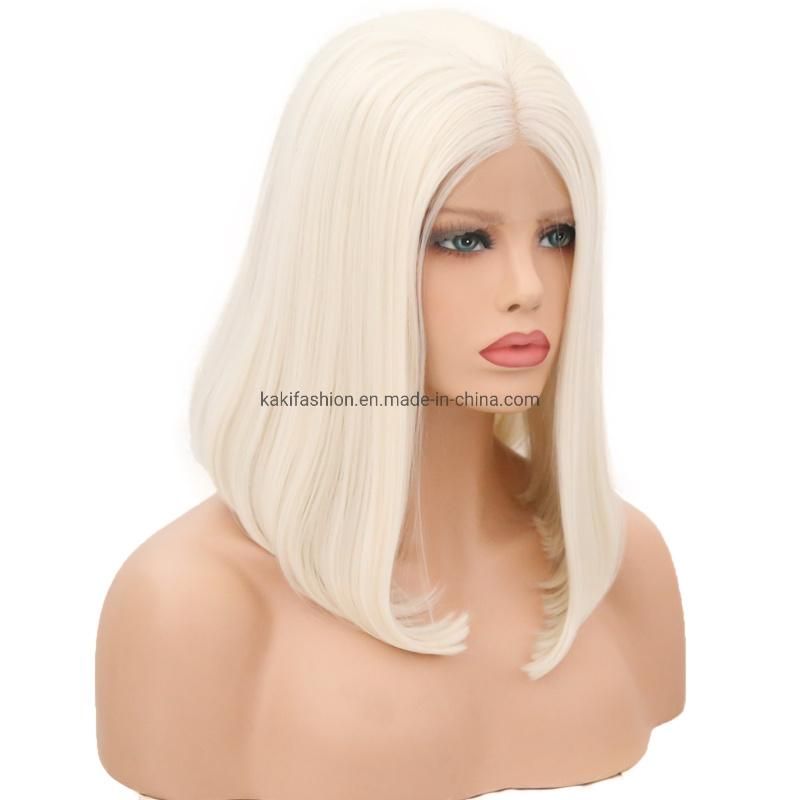 European Synthetic Ladies Straight Brazilian Short Bob Blond Wigs with Lace Frontal