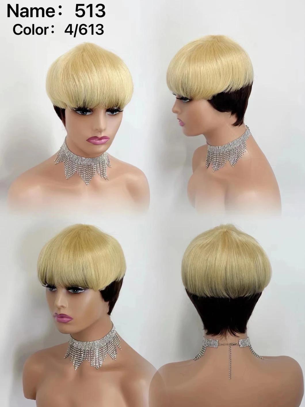 Natural Hair Wigs Human Hair Short Inch Pixie Cut Wig Machine Made Wigs for Black Women