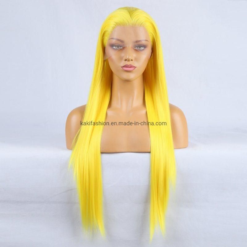 European Cheap Ladies Heat Resistant Synthetic Raw Hair Yellow Straight Wigs