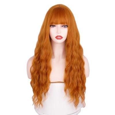 26inch Ombre Orange Synthetic Long Body Wavy Wigs with Bangs for Women Wholesale Price