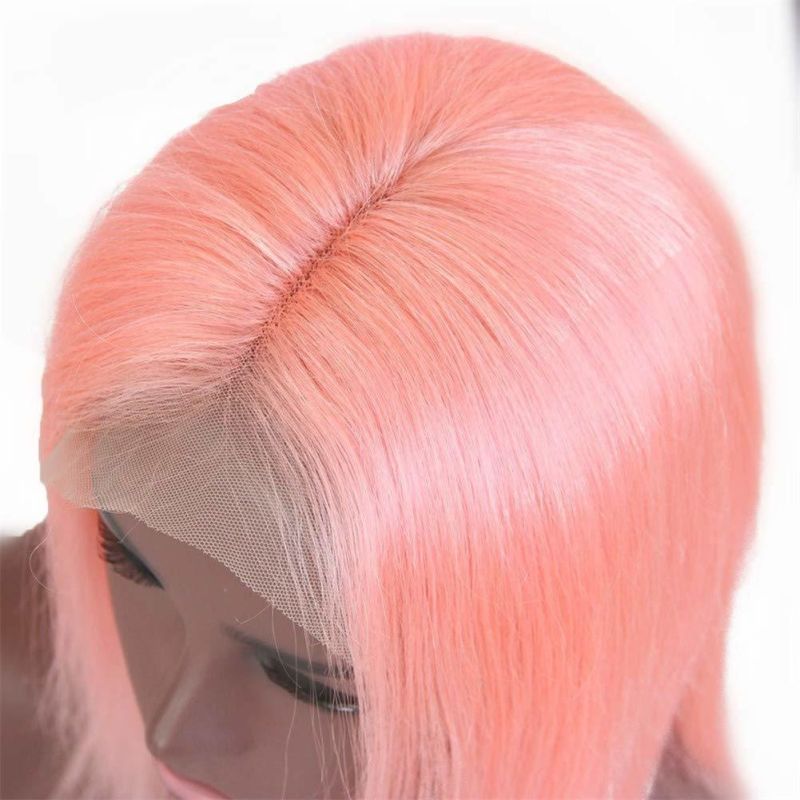 Premium Quality Short Bob Wig Straight Lace Front Wig Human Hair Wig 150% Density 13X4 Lace Frontal Wig Pre Plucked Hairline Pink Hair