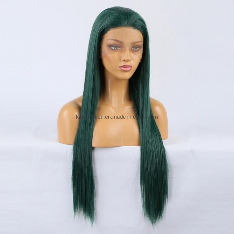 Natural Like Real Human Wig Comfortable Stretch Net Synthetic Fiber Dark Green Lace Frontal Wig