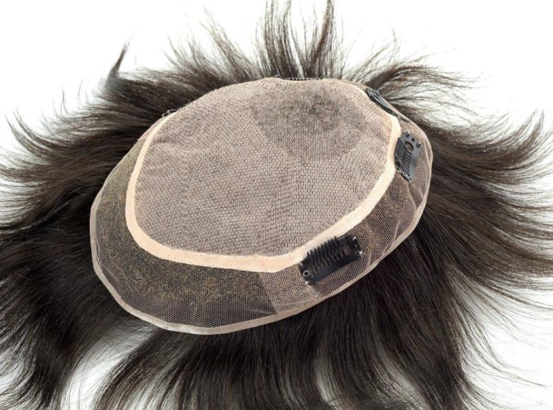 Short Lace Brown Bleached Knots Men′s Wig Human Hair
