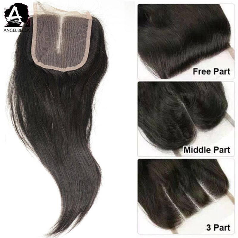 Angelbella Virgin Remy Human Hair Lace Closure 4X4 Silky Straight Closures and Frontals