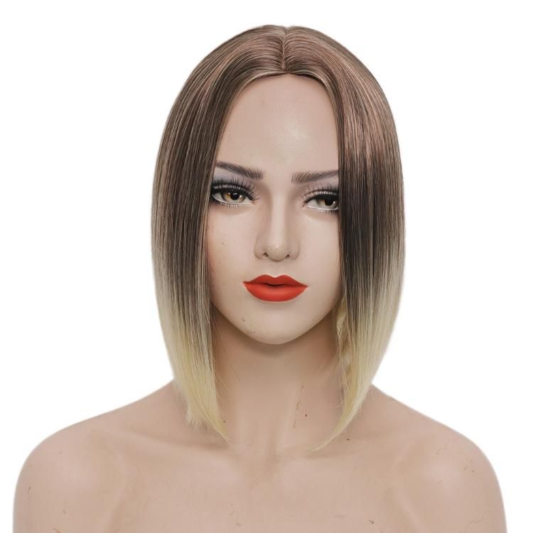 Wholesale MID Part Gradient Blonde Wig Fluffy Synthetic Bob Shorts Wig