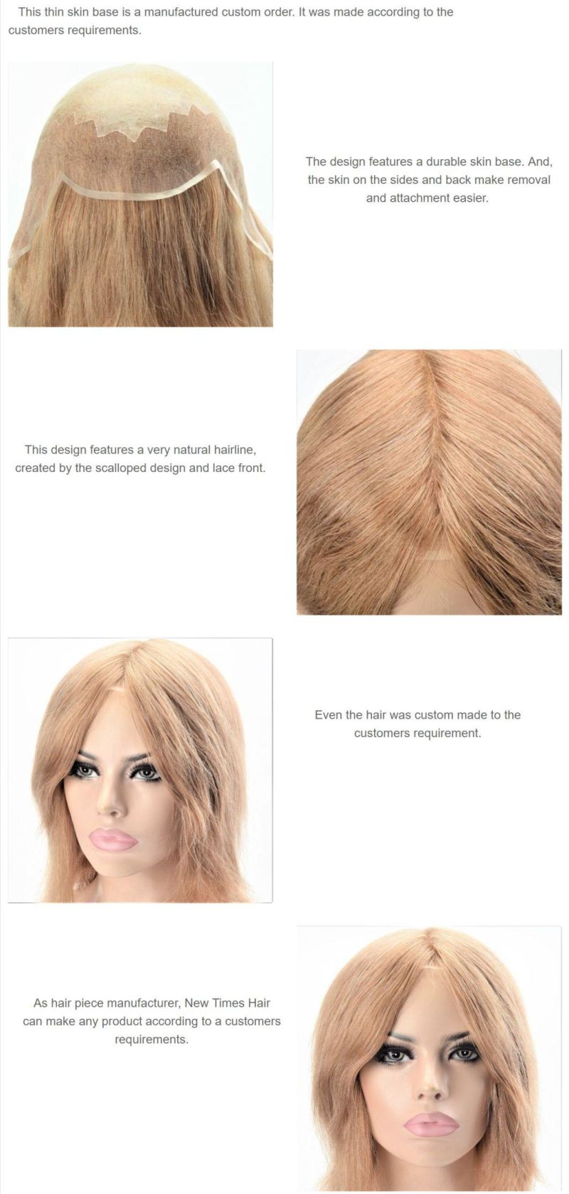 Custom Women′s Skin and Lace Front Real Human Hair Wig
