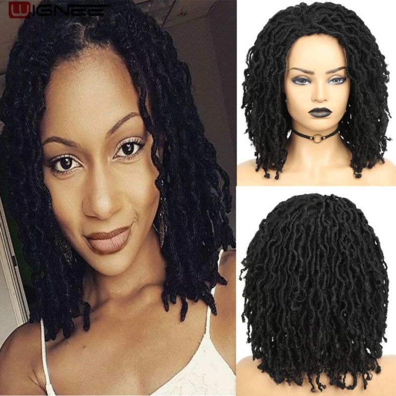 Short Soft Black Synthetic Wigs Faux Loose Dreadlock Dreads Braiding Crochet Twist Fiber for Black Women Daily Hair Wig