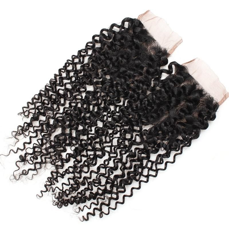 7A Virgin 4*4 Non-Remy Lace Frontal Closure Kinky Curly Free Part Hair Weave #Black