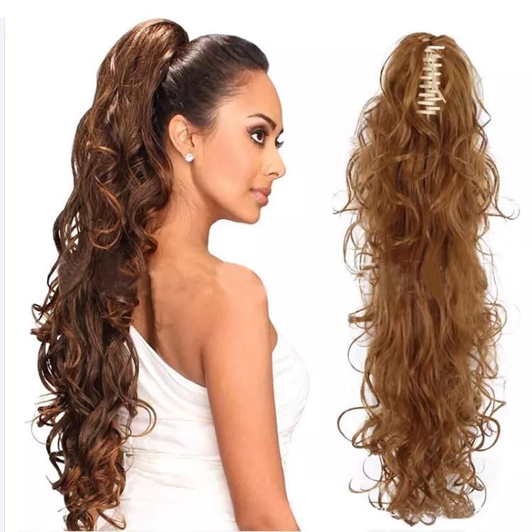 Kbeth White Woman Human Hair Extension Ponytails Custom Color 25 Inches Long Body Wave Women Synthetic Curly Claw Clip Ponytail Hairpieces Hair Extension