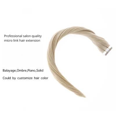 Tape in Human Hair Extensions Brazilian Remy Straight on Adhesive Invisible PU Weft Platinum Blonde Color Hair