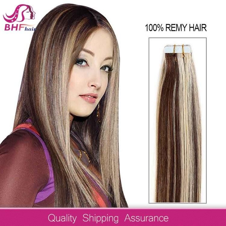 European Double Drawn Russian Human Hair Tape Hair Extension, High Quality Natural Remy Tape in Hair Extension