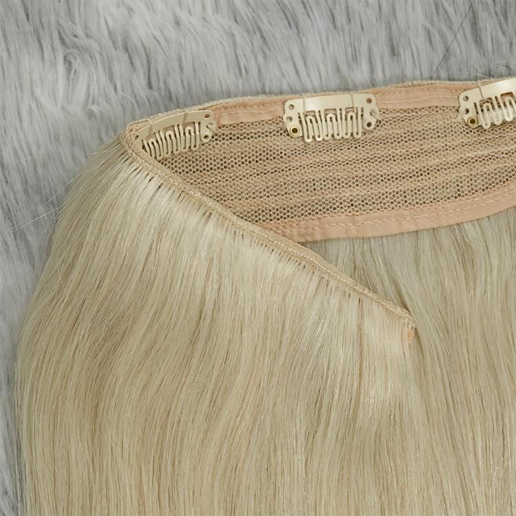 Wholesale Double Drawn Remy Virgin Human Hair Straight Halo Extension with Clip #60A