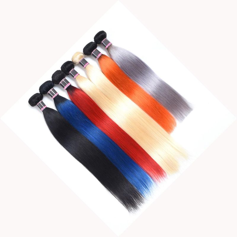 Red/Blue/Grey/Orange/613 Blonde Color Peruvian Straight Remy Hair Extensions Human Hair Bundles 10-30 Inches