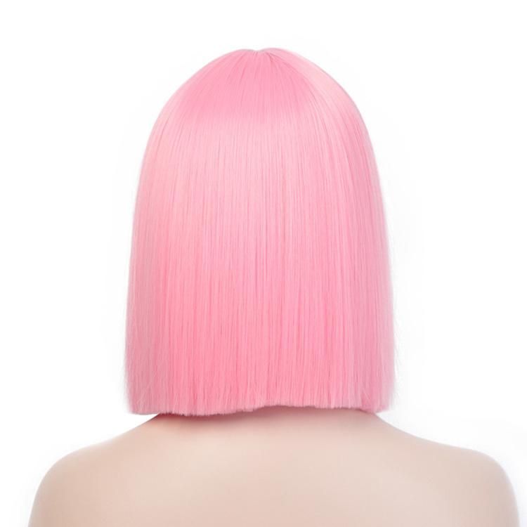 Top Quality Wholesale African Fashion Straight Natural Pink Fiber Short Bob Hair Wigs Synthetic for Women